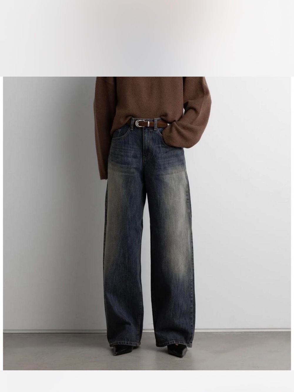 OAK + FORT Women's Wide-Leg Washed Dark Blue Jeans